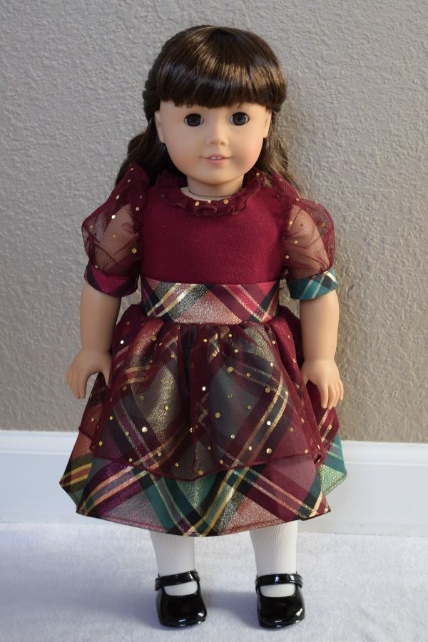 Samantha American Girl doll in a handmade Christmas dress